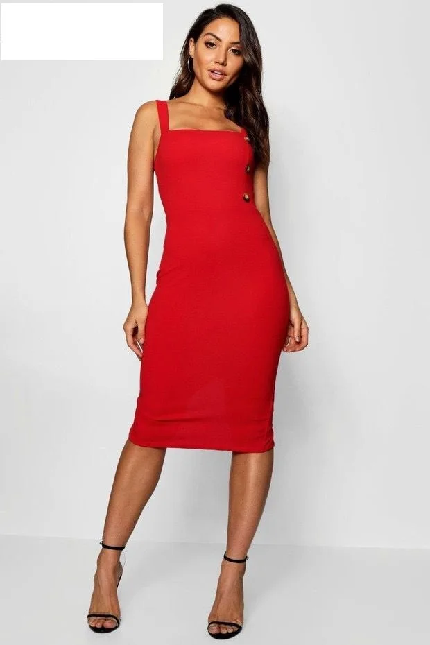 

Western Style Spring And Summer New Style WOMEN'S Dress Versitile Fashion Slim Fit Slimming Button Ornaments Back Slit Strapped
