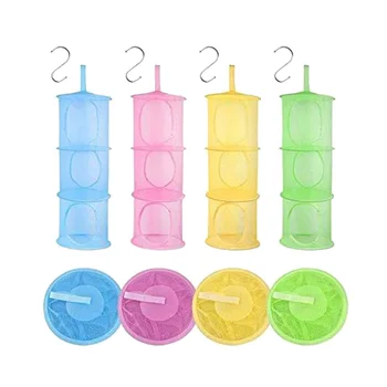 

Foldable Hanging Storage Box Basket with 4 S Hooks,Space Saver Bags Organizer for Wardrobe, Bathroom and Kitchen,4 Pack