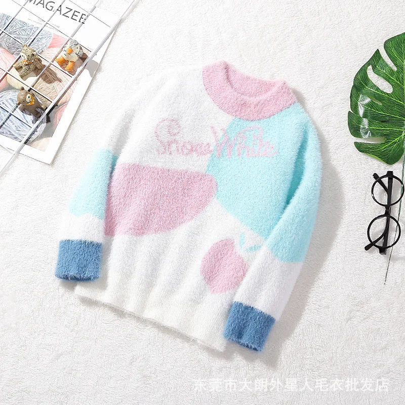 

Mink Cashmere Sweater Girls 2019 Children Thick Ultra-Soft Crew Neck Mixed Colors Pullover Base Baby Sweater