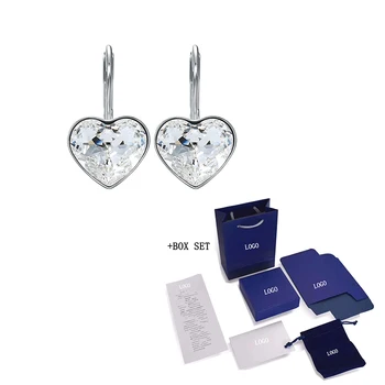 

Fashion SWA New Female Bella Love Crystal Earrings Exquisite Modern Heart Shape White Gold Earrings Female Romantic Jewelry Gift