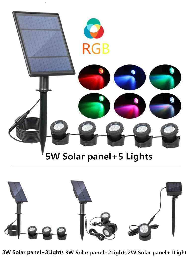 Солнечные светильники для пруда, прожекторы, земноводное освещение, Земля/подводный IP68, водонепроницаемые наружные Ландшафтные светильники, RGB цвет, регулируемый