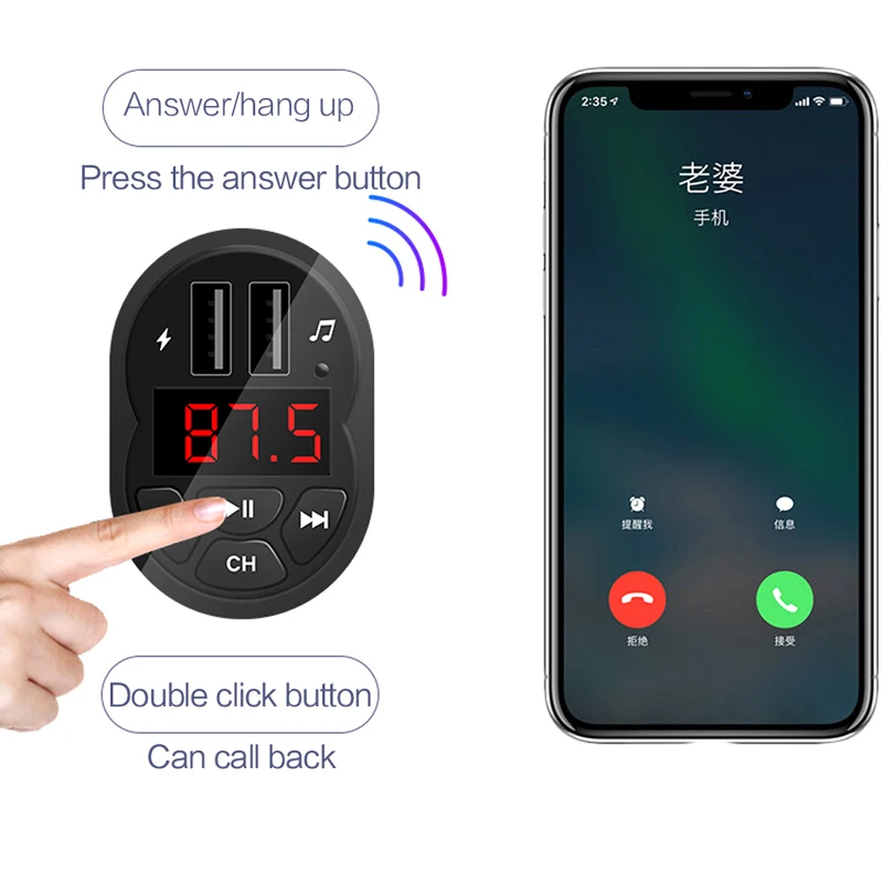 Автомобильное зарядное устройство A2 с двумя usb портами fm передатчик Bluetooth hands free
