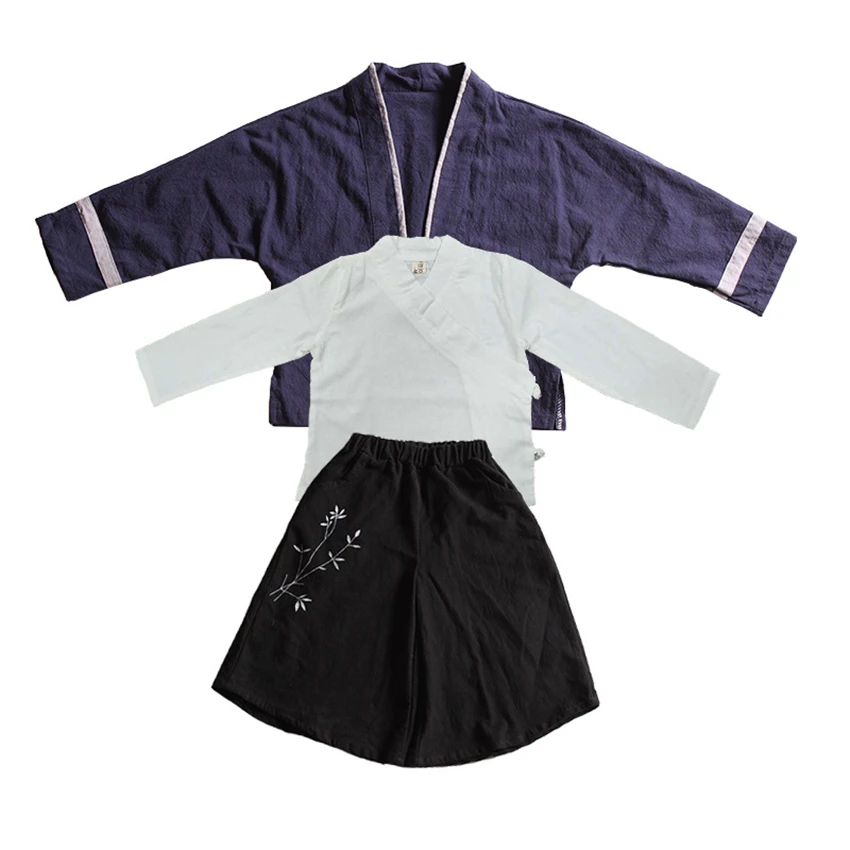 Традиционная китайская одежда для мальчиков Hanfu Детский костюм танга льняная