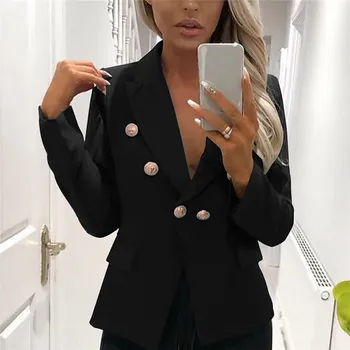 

2020 Women Formal Solid Color Blazer Long Sleeve Ladies Coat Female Pockets Buttons Elegant Blazer Work Office Business Suit