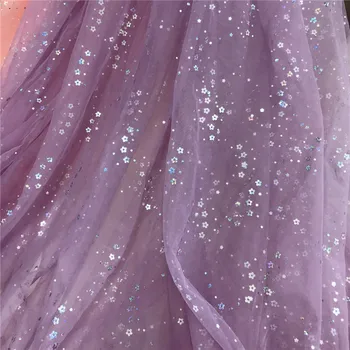 

Soft touching Net tulle mesh lace fabric Ombre cherry flower sequin French Lace trim DIY Wedding Dress Decoration Accessories