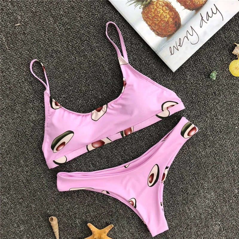

Women Print Bikini Swimsuit Cute For Girls Swimming Beachwear Two Piece Swimwear 2019 Summer Sexy Female Bandeau Bathing Suits