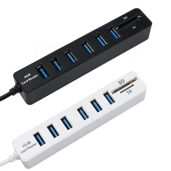 

2 In 1 USB 2.0 Hub Combo 6 Port Splitter Multifunction USB HUB Support SD/TF Card Reader For PC Laptop Computer