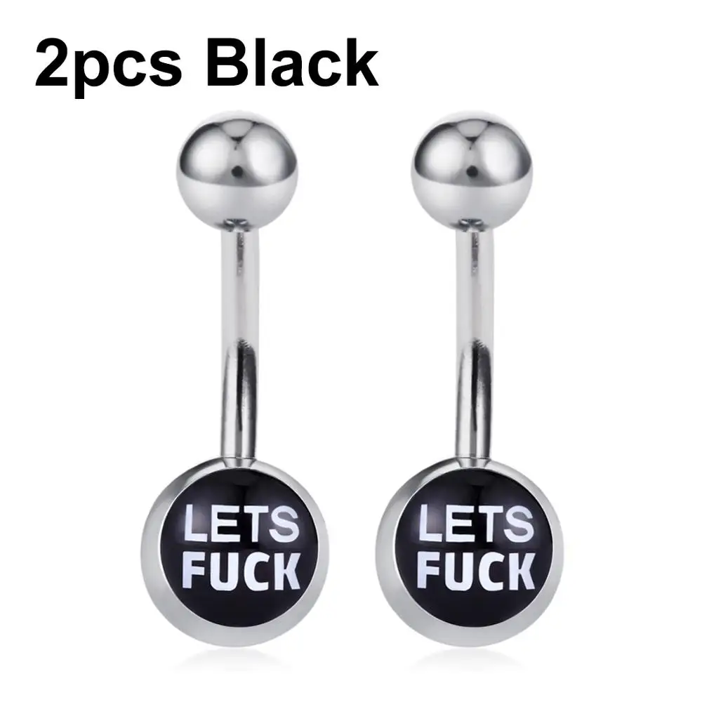 2pcs black lets Женские сексуальные кольца для пупка с логотипом для девушек, пирсинг для пупка из нержавеющей стали, пирсинг для пупка, не выцветает, аксессуары для украшения тела - Окраска металла: 2pcs black lets