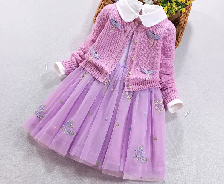 Women's Large CHILDREN'S Sweater Suit Skirt Pure Cotton Sweater Dragonfly Set 1089