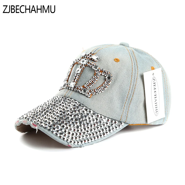 

2020 Spring Vintage Denim Baseball Caps Snapback Hats Summer Cap Rhinestone Hip Hop Floral Cap For Men Women Grinding Multicolor
