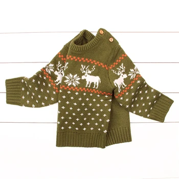 

Acrylic knitted baby boy Sweater blue deer Sweater O neck navy open shoulder knitting clothes long sleeve chrismas baby wearing