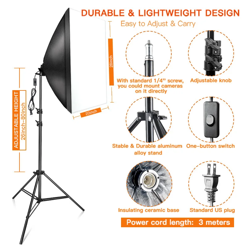 Spash 2 комплекта софтбокс 50*70 см рассеиватель света фотография лампа непрерывное освещение фото оборудование E27 держатель лампы с лампочкой штатив