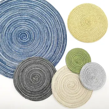

Nordic Cotton Yarn Placemats Round Western Placemats Handmade Home Non Slip Anti Scald Heat Insulation Pads Coasters Bowl Mats