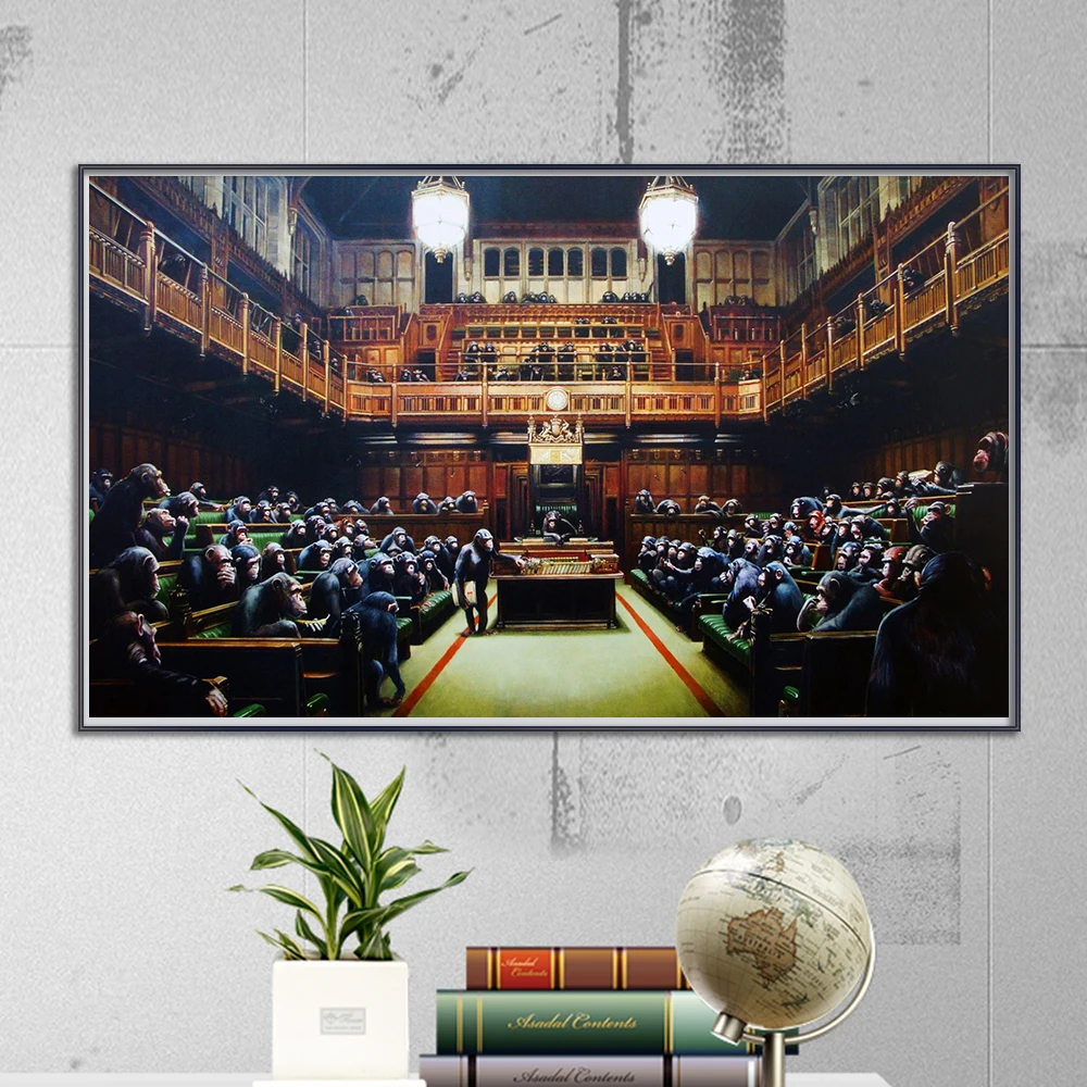 Abstract Oil Painting by Banksy Devolved Parliament Printed on Canvas