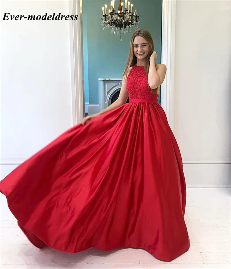 Robe De Soiree, красное платье для выпускного вечера, кружевные аппликации, Холтер, рукава, разрезы по бокам, трапециевидные Выпускные вечерние платья - Цвет: same as picture