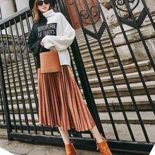 Плиссированная юбка осень зима многоцветный золотой бархат средней длины секция линия Женская дикая юбка