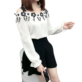 

Womens Blouses Shirts Fashion Sexys Word Shoulder Lace Chiffon Shirt TY66