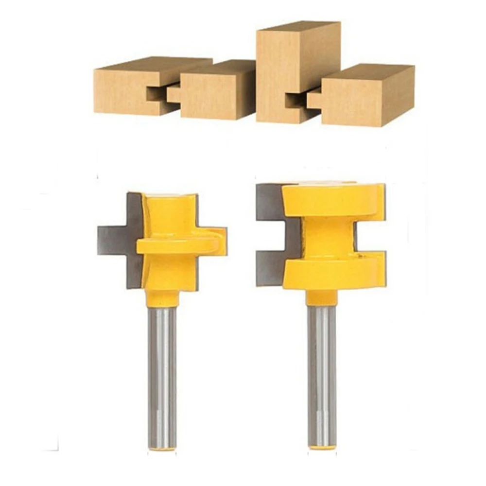 

2pcs 1/4" 8mm Milling Cutter Kit Shank Tongue & Groove Router Bit Set 3 Teeth T-shape Wood Accessories Woodworking Tools