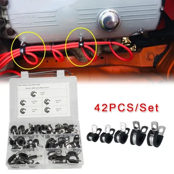 

42pcs Rubber Cushion Insulated Clamp Stainless Steel Cable Clamps Assortment Kit