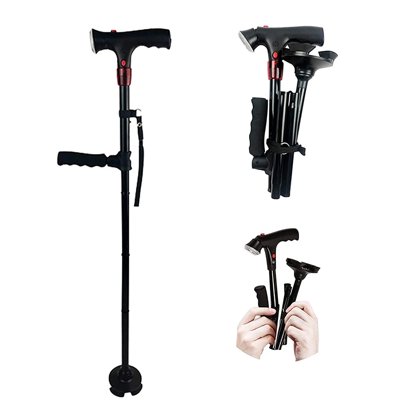 5 Sections Walking Stick Telescopic Folding Canes LED Light Walking
