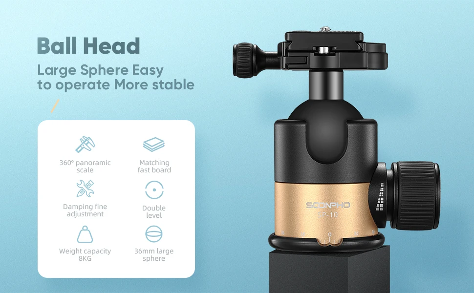 Ball Head for Tripod Rotating Head 360-degree Panoramic 1/4 to 3/8 Screw Tripod