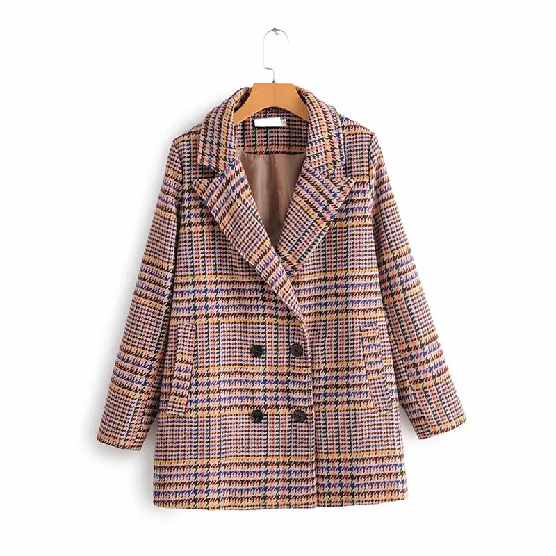 Новая Мода Досуг двубортный плед Пиджаки для женщин Корейский Commuter свободный темперамент диких высокое качество элегантный пиджак F072