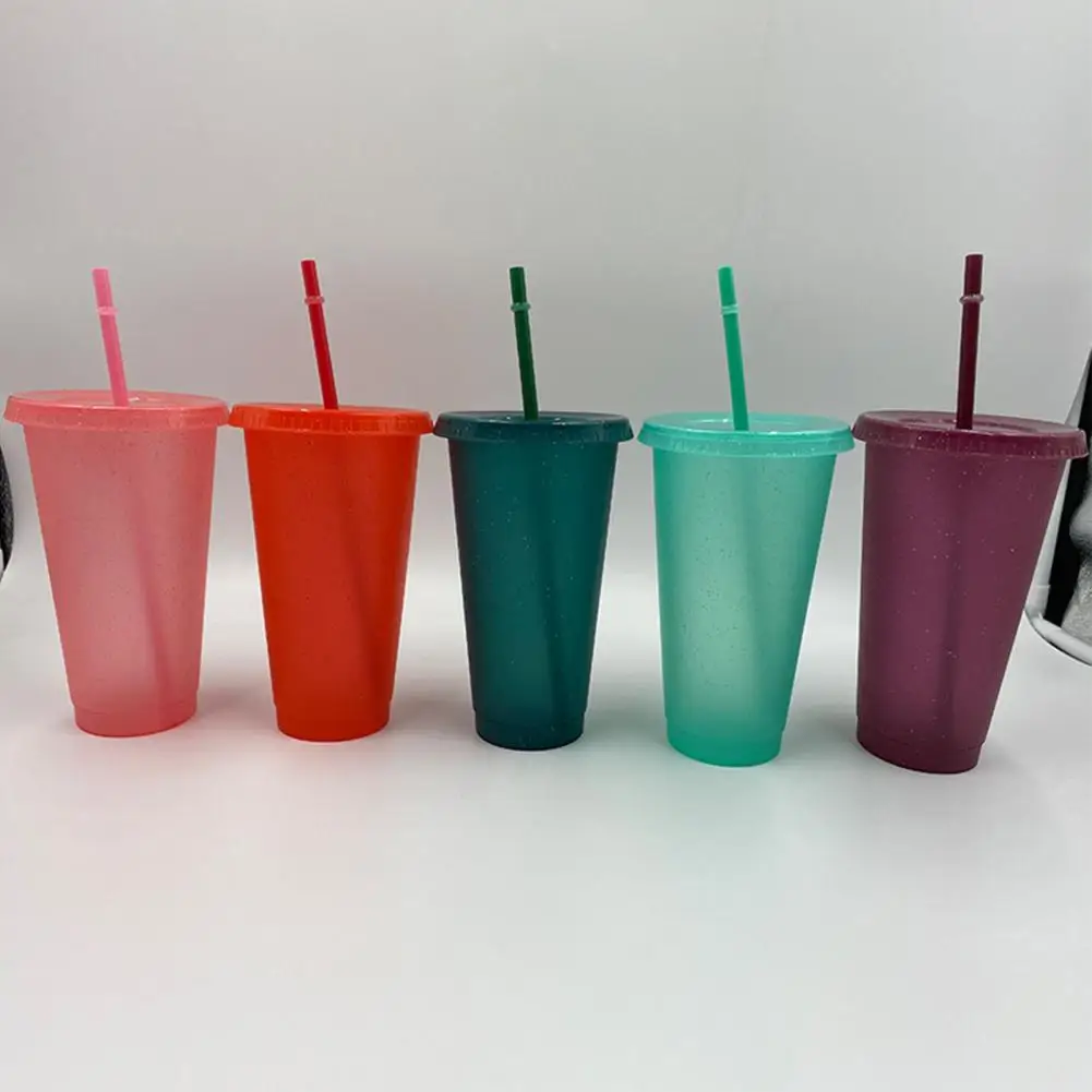 400/500ml Straw Cup Water Bottle cup with straw Durable Flash Powder Shiny  Cold Cup Straw