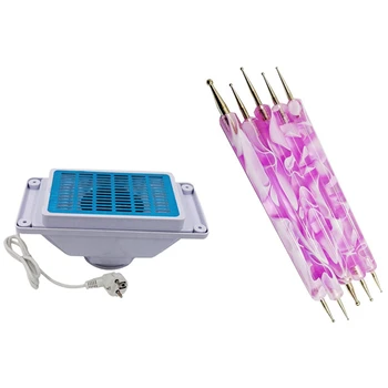 

5Pcs Nail Art Dotting Pen Manicure Accessory Purple & 1Pcs Nail Dust Collector Nail Art Nails Manicure Tools Eu Plug