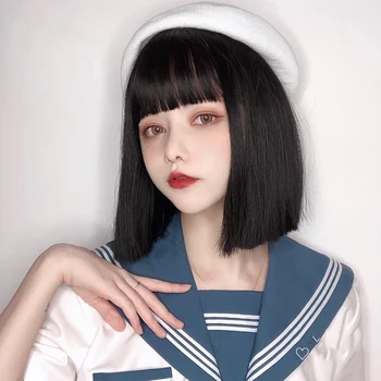 

TALANG Straight Black Bob Wig With Bangs Synthetic Short Wigs for Women Heat Resistant Fiber Hair Cosplay Wig