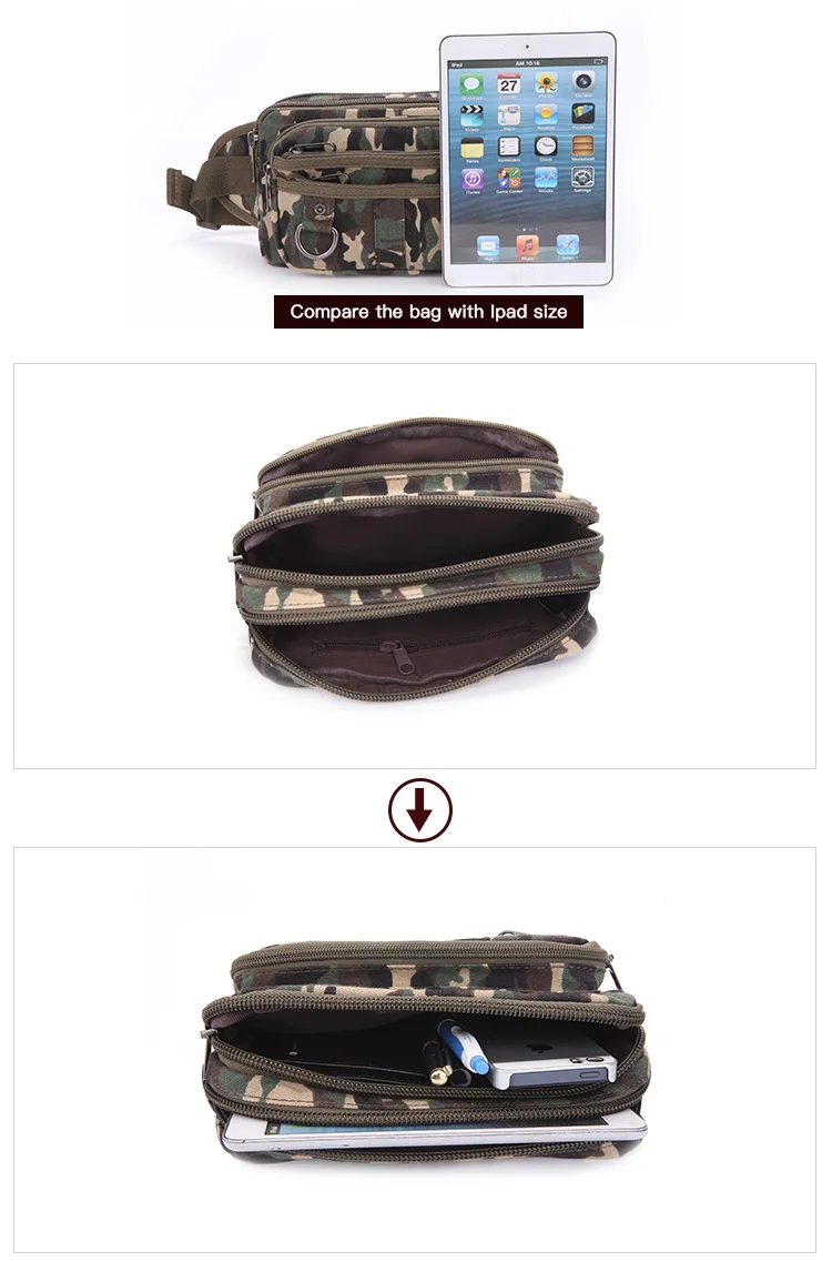 Fashion camouflage men Leisure cross section square canvas military sport waist bag