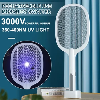 

3000V Electric Mosquito Swatter Fly Swatter Insect Racket Killer With UV Lamp Cordless USB Charging Bug Zapper Trap Home Product