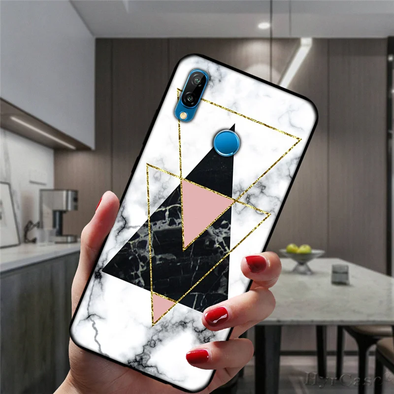 Marble Geometric Art Phone Case For Huawei P30Lite P10 P20 P30 P40 Lite E Pro Plus Y9 P20Lite Black Coque Soft Silicone Cover huawei silicone case Cases For Huawei