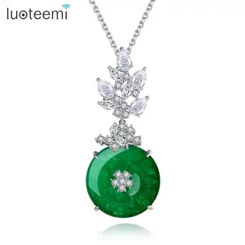 

LUOTEEMI New Arrival Round Green Pendant Necklaces for Women Mother Banquet AAA CZ Elegant Fashion Jewelry Gift Colgantes