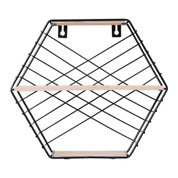 

Bedroom Cast Iron Double Layer Display Shelf Wall Hanging Flower Pot Storage Rack Home Living Room Sundries Geometric Decoratve