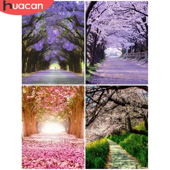 

HUACAN DIY Diamond Painting Landscape Cherry Blossoms Cross Stitch Mosaic Daimond Painting Flower Full Square Home Decor Gift