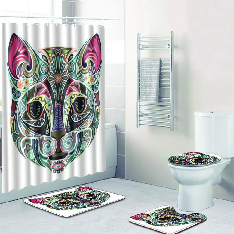 Zeegle Creative Bath Mat Halloween Mat for Toilet Bathroom Mat Set with Shower Curtain Washable Soft Bath Mat Toilet Seat Cover