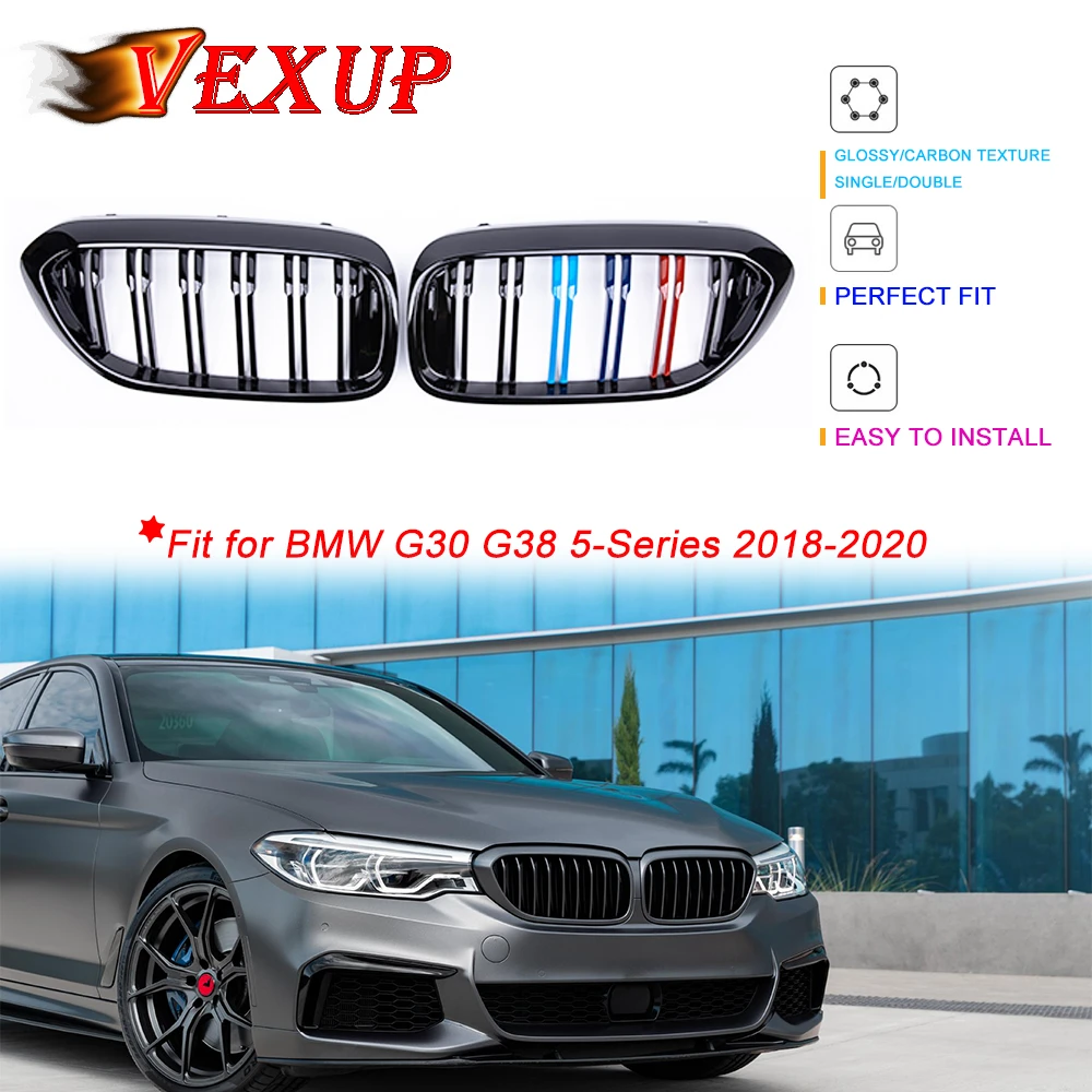 GLOSS BLACK Front Kidney Grille Grill for BMW G30 G31 G38 5 Series 525i 530i 540i 550i with M-Performance Black Kidney Grill