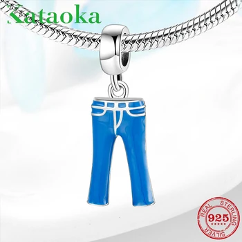 

Blue enamel jeans 925 Sterling Silver charms pendants for Jewelry making fit Original Pandora Bracelets bangle