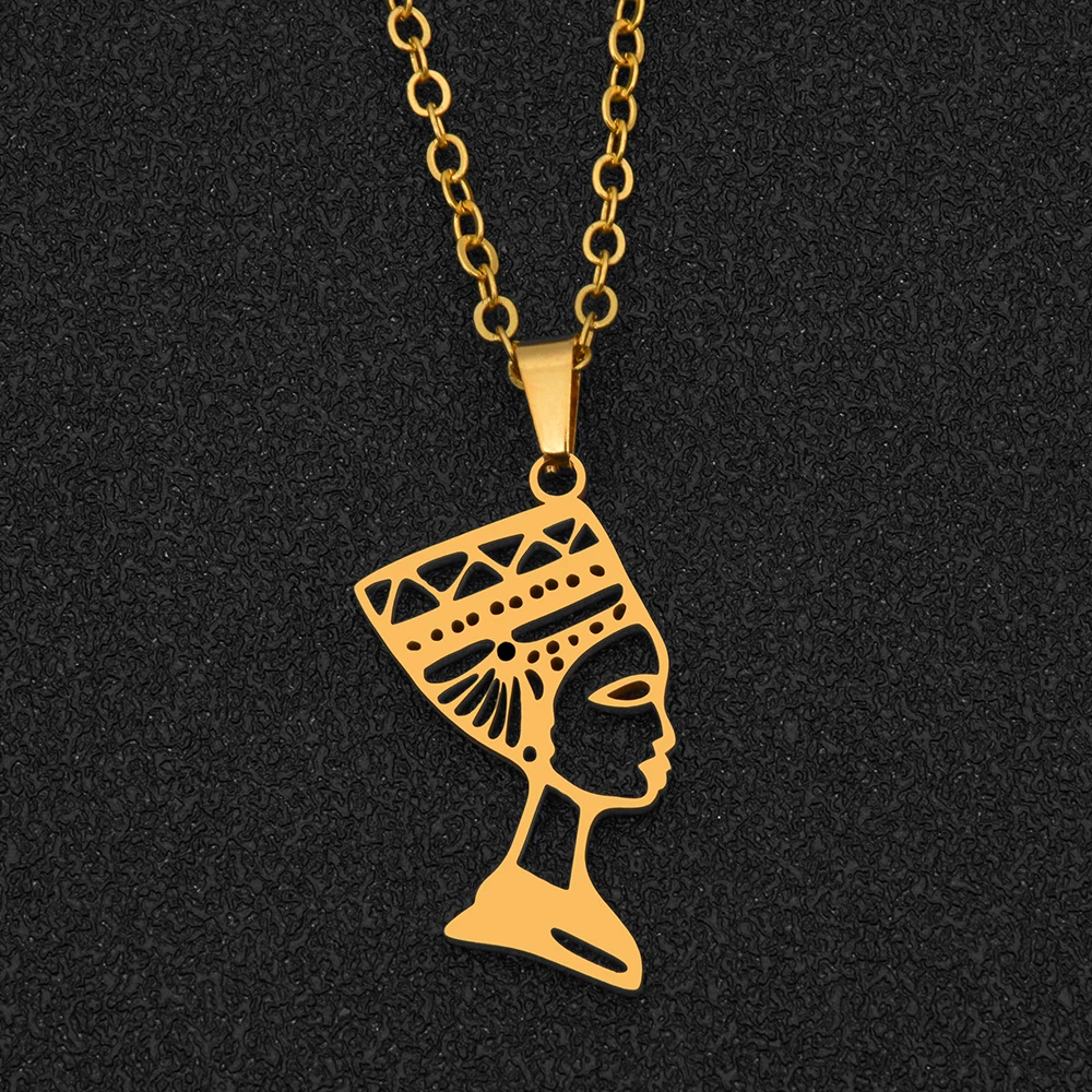 Stainless Steel Chain Necklace Gold Silver Color Queen of Ancient Egypt Pendant For Women Men Fashion Jewelry Gift | Украшения и