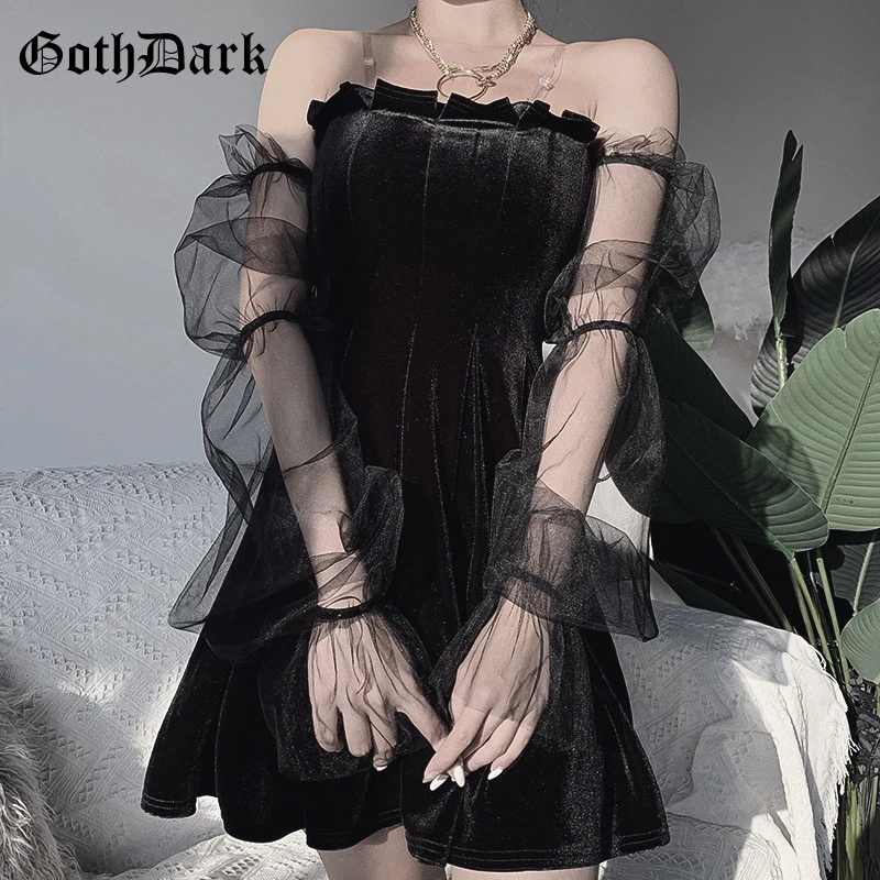 Goth Dark Mesh Vintage Gothic Dresses Egirl 21 Aesthetic Transpanent Strap Pleated Dress Chic Punk Hip Hop Grunge Emo Y2k Chic Dresses Aliexpress