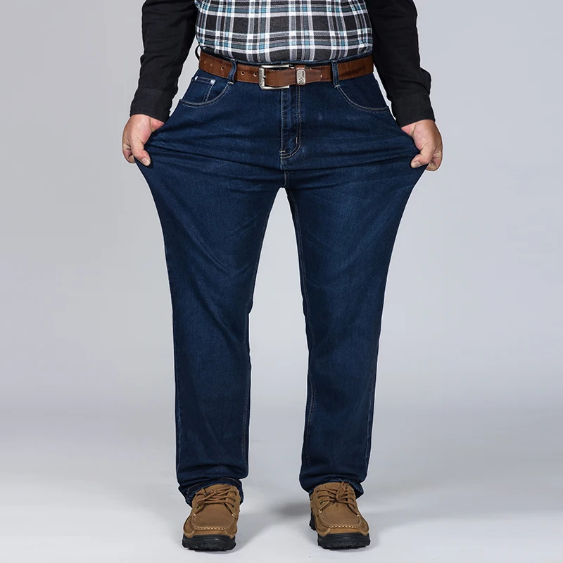 Plus Size 42 44 46 48 Men Classic Blue Jeans Business Casual Loose Straight Cotton Elastic Denim Trousers Brand Clothing | Мужская