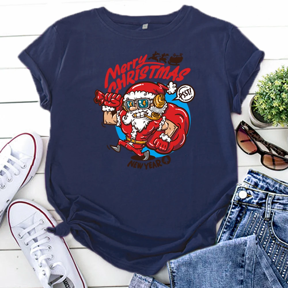 Christmas Cartoon Santa Claus Image Printing Tshirts For Women Kawaii Fashion Womens T Shirt Oversized Harajuku Women Clothes