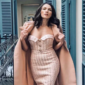 

wholesale 2019 Newest Women dress Pink Strapless sweet Sexy club Celebrity Boutique Cocktail party dress