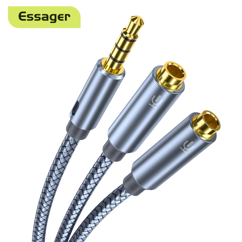 Essager Audio сплиттер для наушников Aux кабель 3 5 мм разъем штырь-двойной гнездо Mic Y