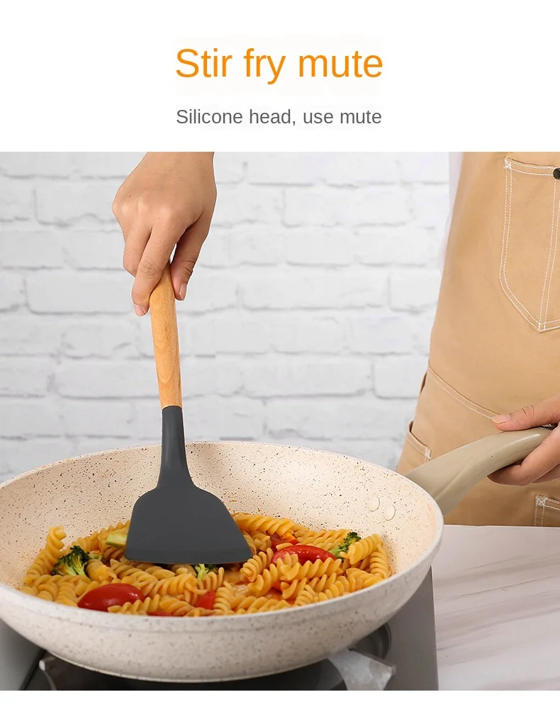Cooking Tools Wood Handel Silicone Kitchenware Utensils Resistant Non-Stick Cooking Utensils Kitchen Accessories Supplies 6 Cooking Tools Wood Handel Silicone Kitchenware Utensils Resistant Non-Stick Cooking Utensils Kitchen Accessories Supplies