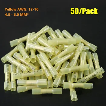 

50Pcs Yellow Heat Shrink Butt Wire Connectors Waterproof Electrical Wire Splice Insulated Cable Crimp Terminals AWG 12-10 Kit
