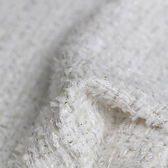 Перламутровый шелк Франция белые блесток твидовые ткани осенний пиджак платье костюмы материалы для одежды швейная ткань метр - Цвет: Белый