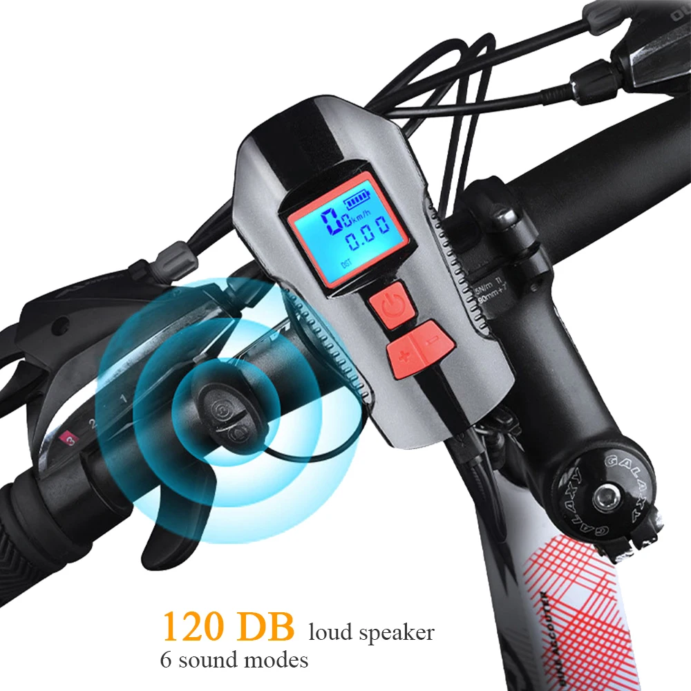 Новинка, аксессуары для интеллектуального велосипеда, руль для мотора, передний, 3 в 1, USB, заряжаемый, с дисплеем питания, спидометр, электрический рог, велосипедный светильник