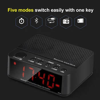 

Portable Home Bluetooth Speaker Multifunctional FM USB Charging Battery Powered LED Display Radio Alarm Clock Easy Snooze Travel