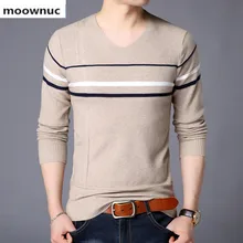 Осень, мужской свитер с v-образным вырезом, модные высококачественные теплые свитера, мужские повседневные эластичные свитера с принтом